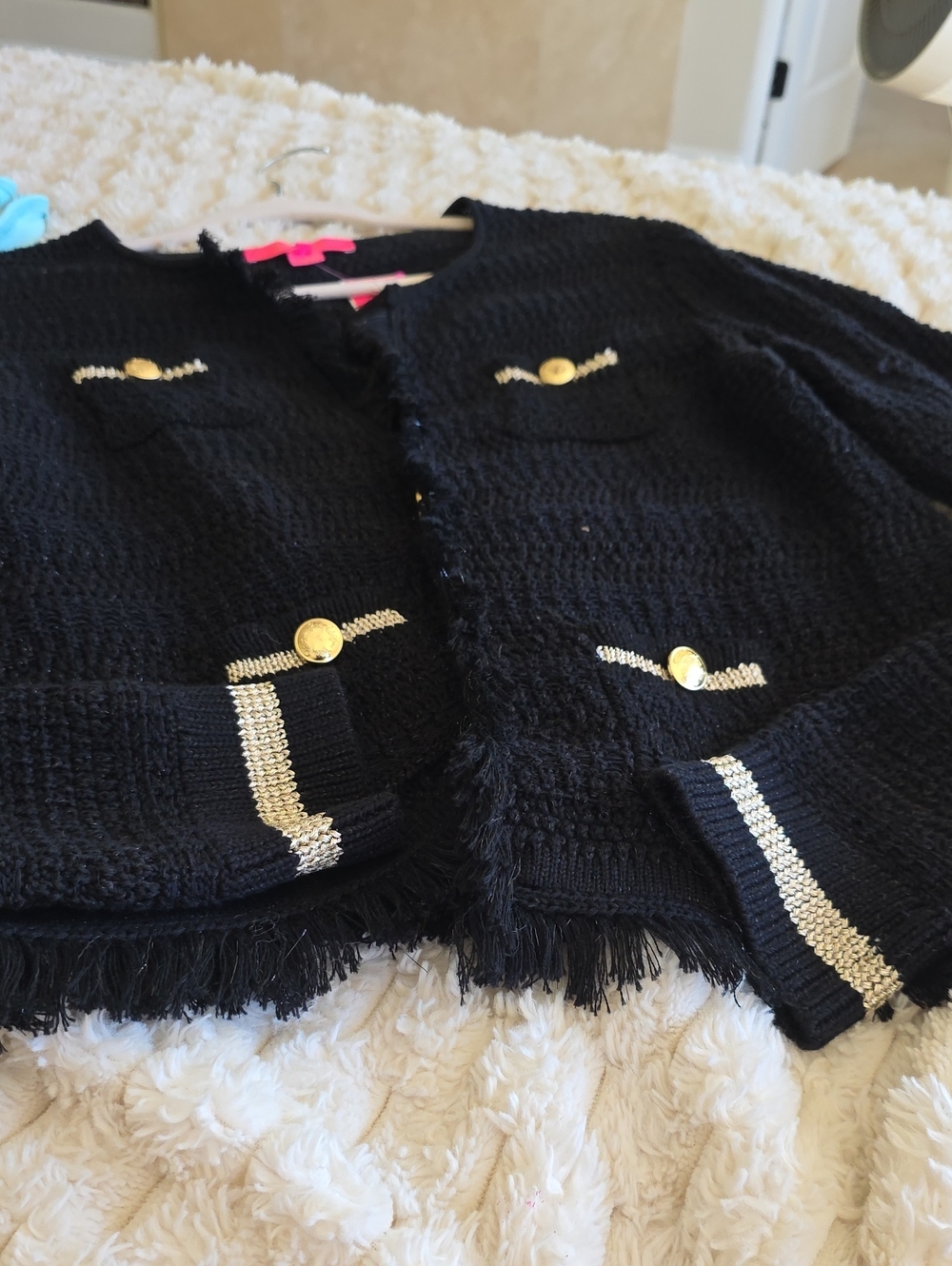 NWT Lilly Pulitzer Black Tweed Open-Front Jacket with Gold Accents